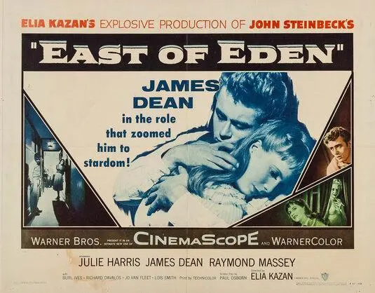 Original 1955 film half-sheet poster for East of Eden featuring James Dean